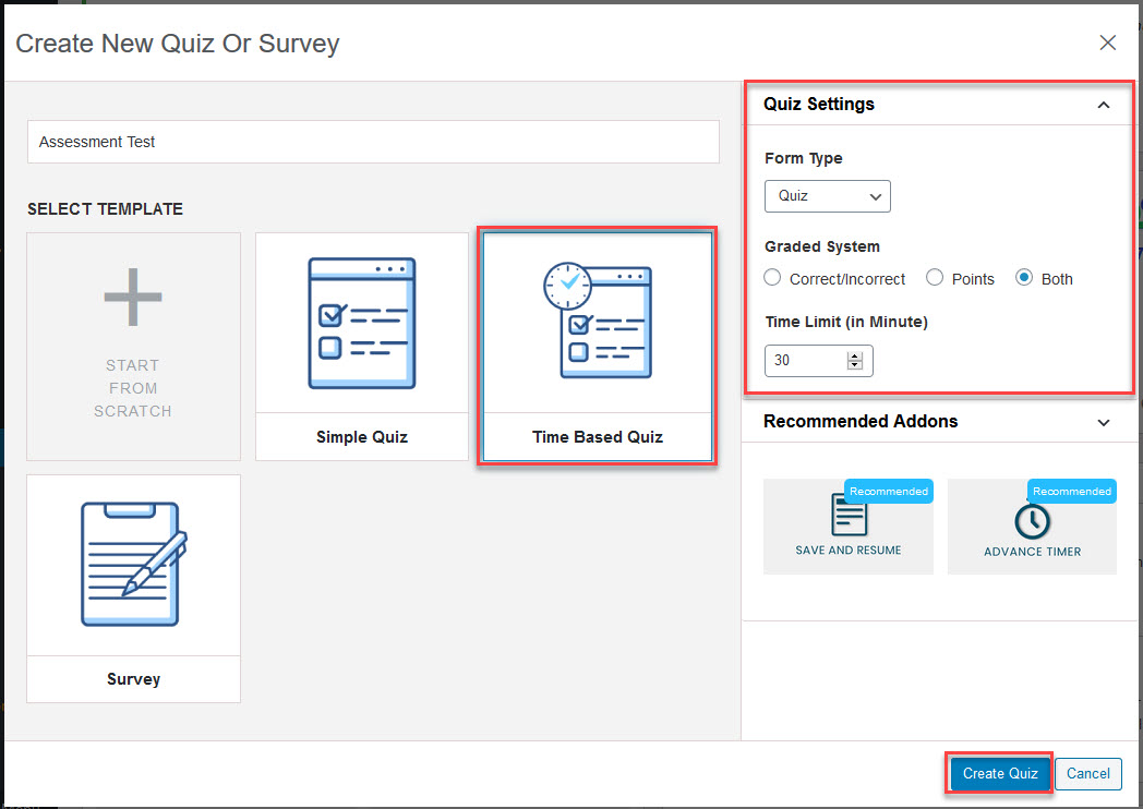 creating new assessment test