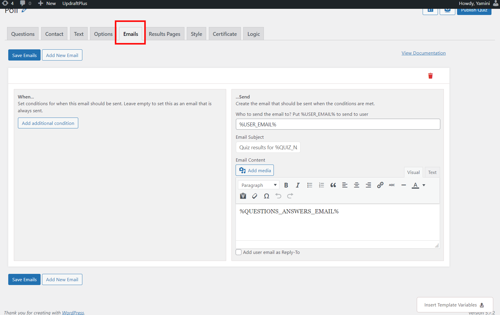 Best WordPress Poll Plugin - Edit emails