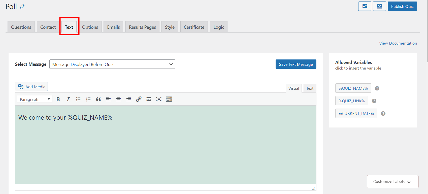 Best WordPress Poll Plugin - Edit text