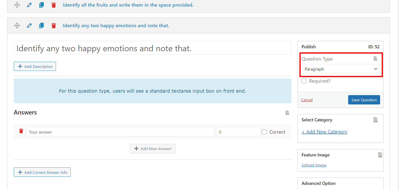 Vocabulary Quiz in WordPress - Categories questions