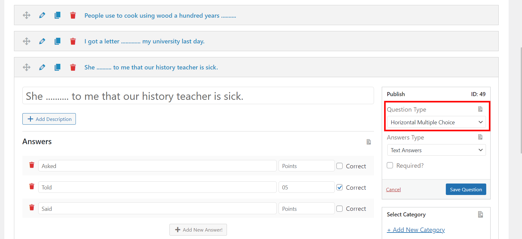 Vocabulary Quiz in WordPress - Multiple Response questions