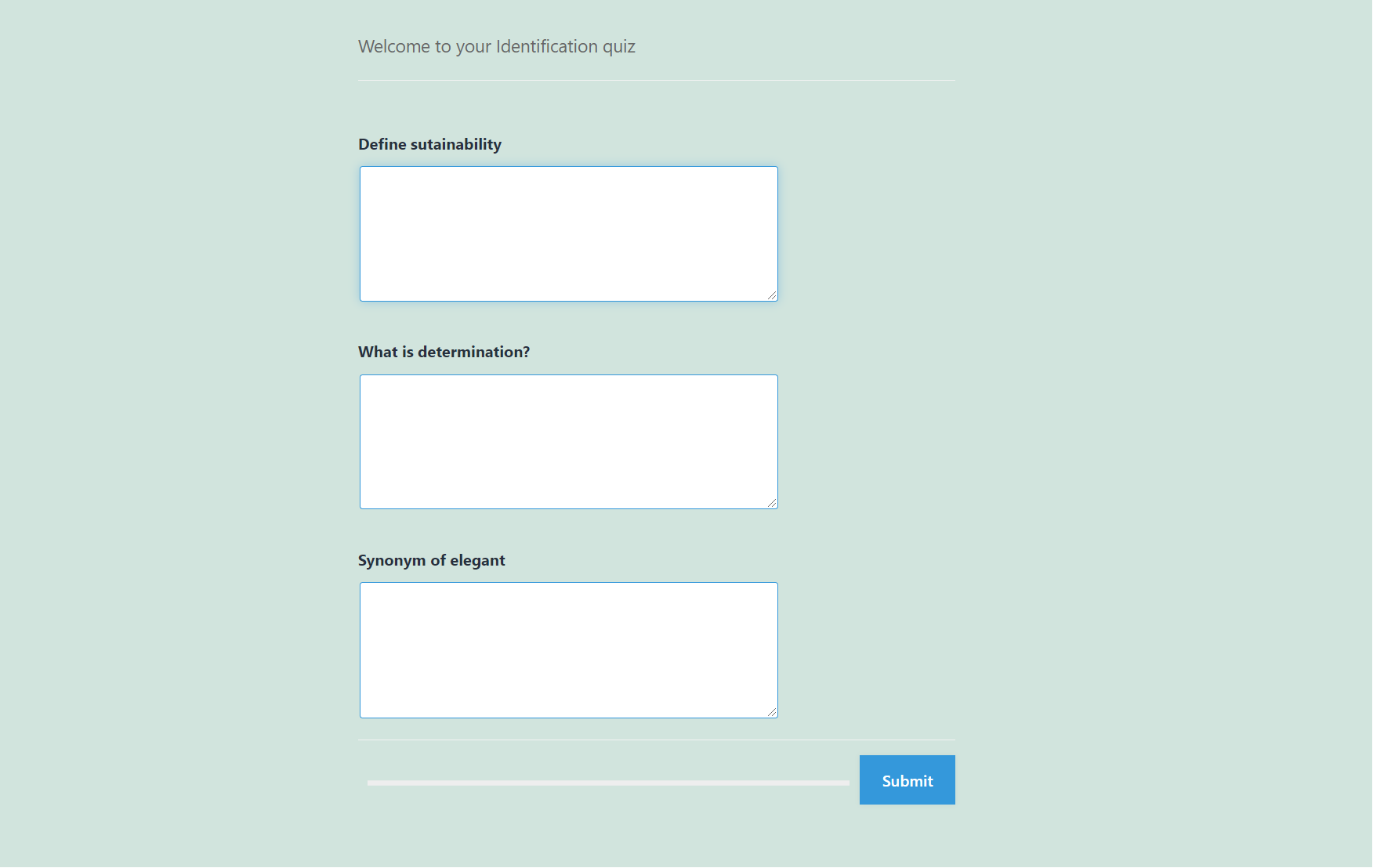 Vocabulary Quiz in WordPress - Output of Identification questions