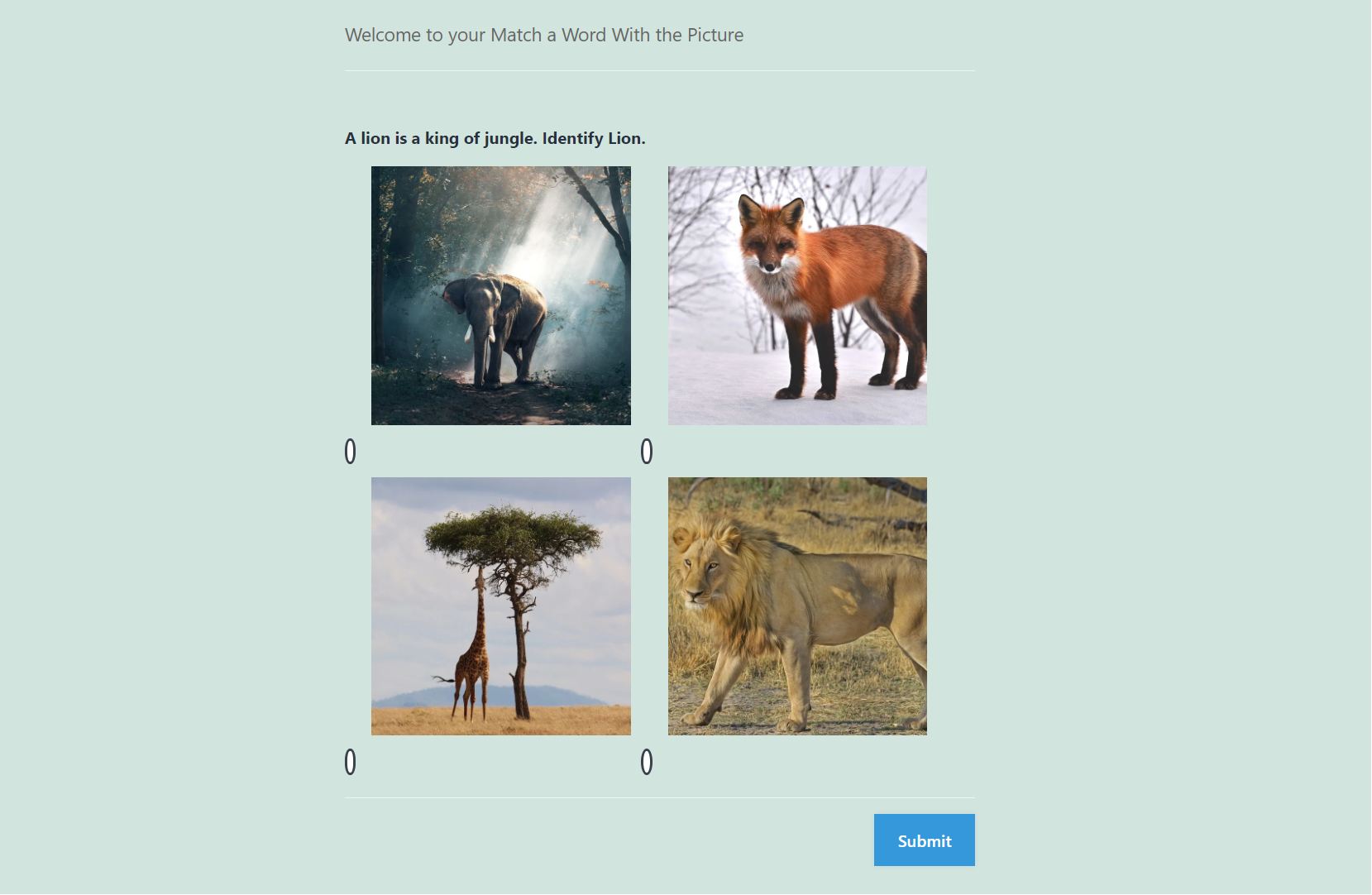 Vocabulary Quiz in WordPress - Output of Match a word questions