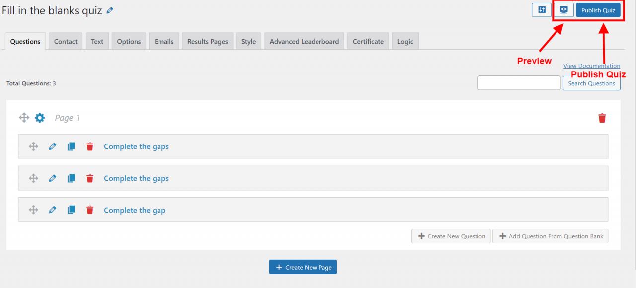 Vocabulary Quiz in WordPress -Preview and publish