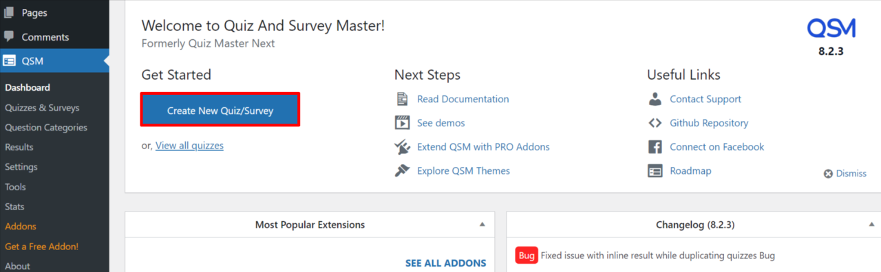 Create New Quiz Survey