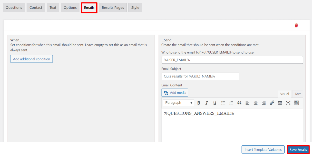 Configure the Email Tab