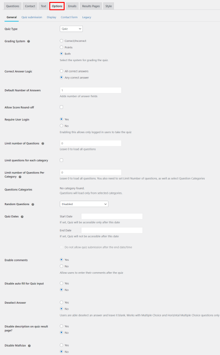 Finalize the Online Exam Options - How to Create an Online Exam in WordPress