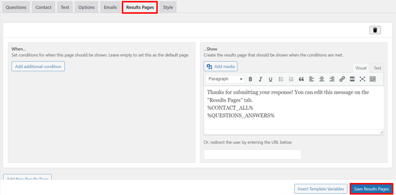 Configure your Results Page