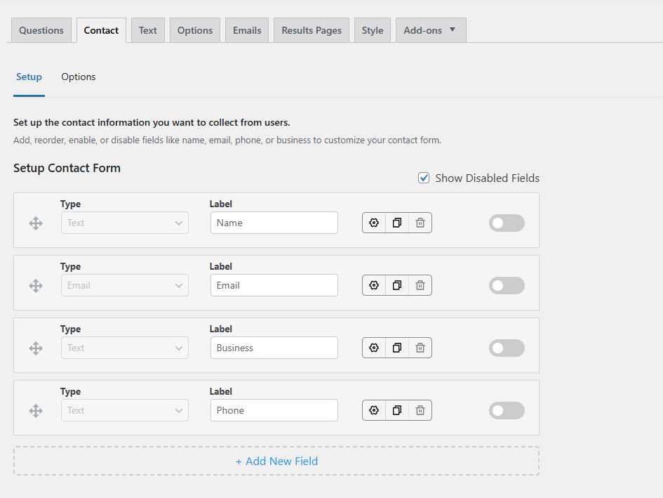 How to Create a Quiz contact form fields