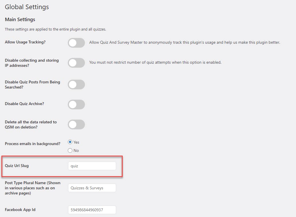 URL and Post Settings - Change URL Slug - QSM