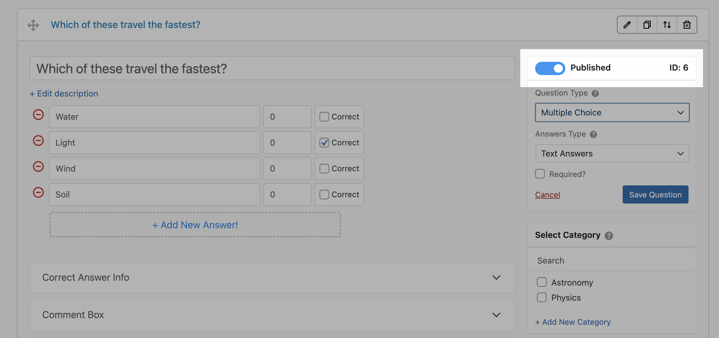 publish questions individual
