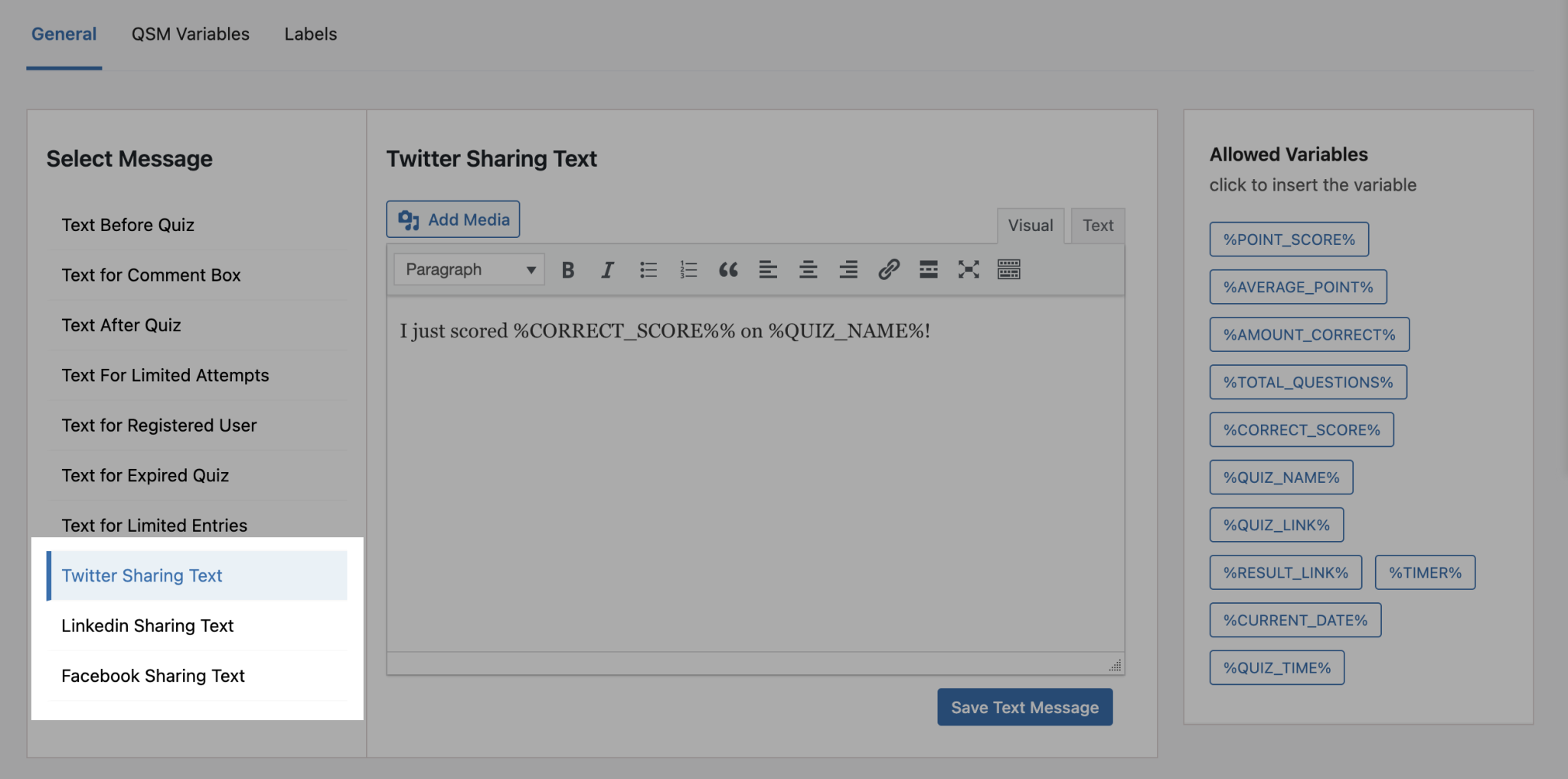 Setting up Social Media Sharing - Documentation Quiz And Survey Master