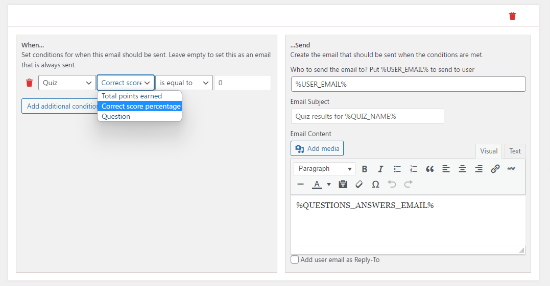 Added additional condition for Email template for different answers