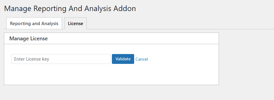 Reporting & Analysis add license key to activate