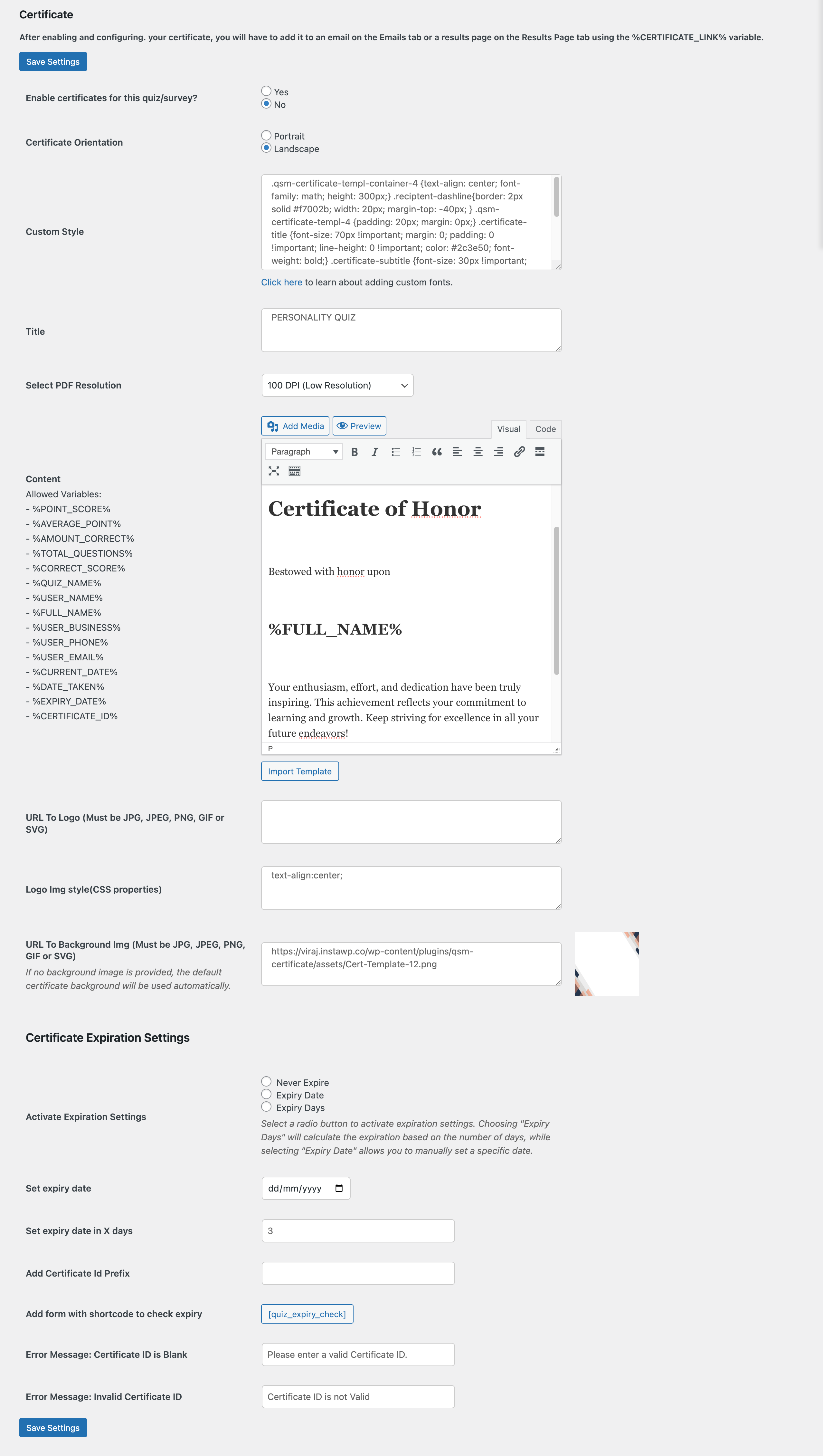 certificate addon settings 1
