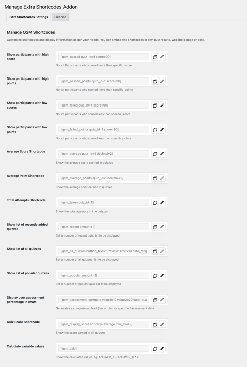 Extra Shortcodes - Documentation Quiz And Survey Master