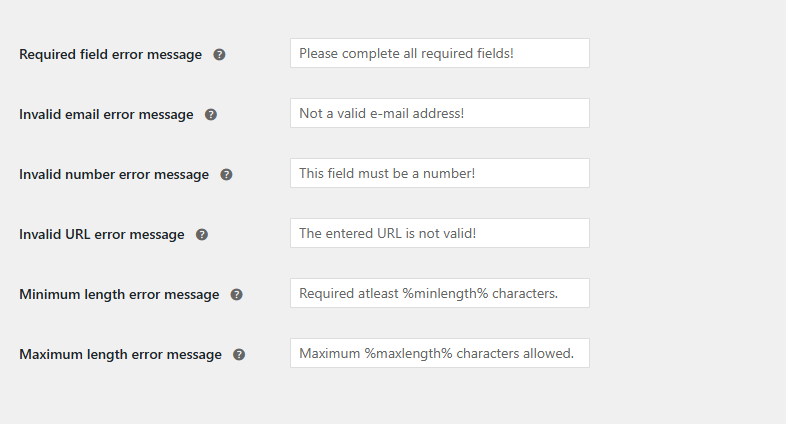 How to add a Contact Form customize contatc form error message