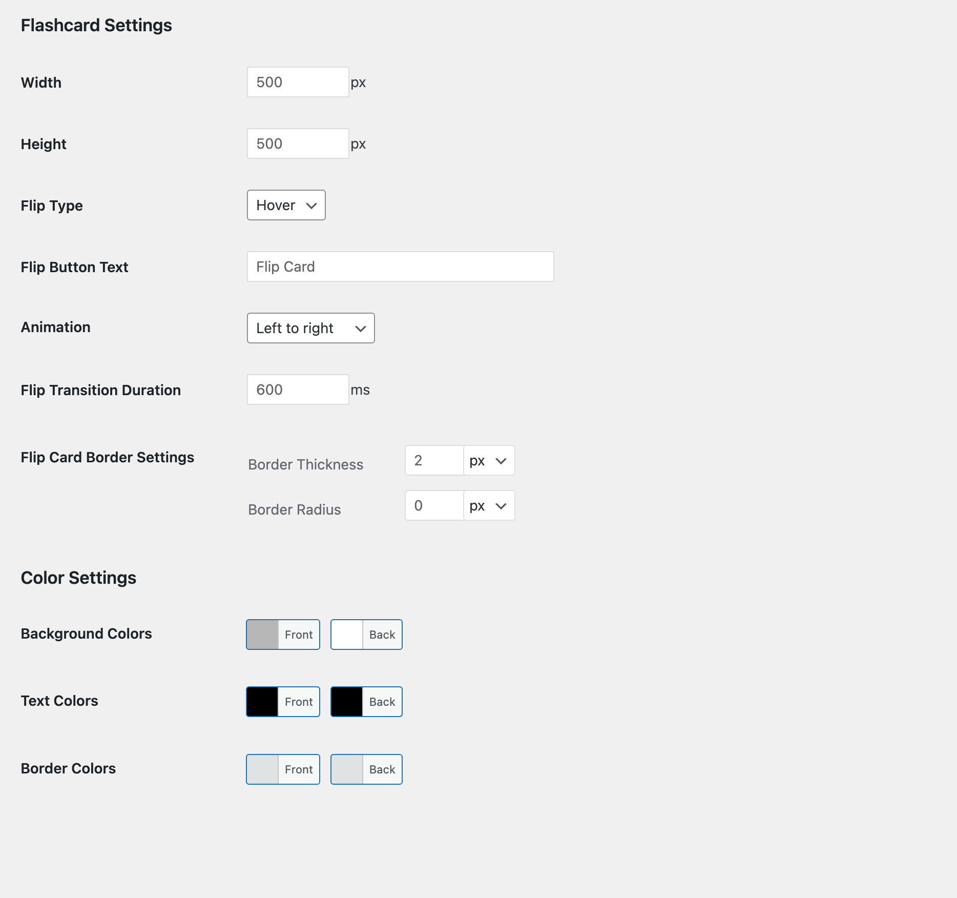configure flashcard global settings