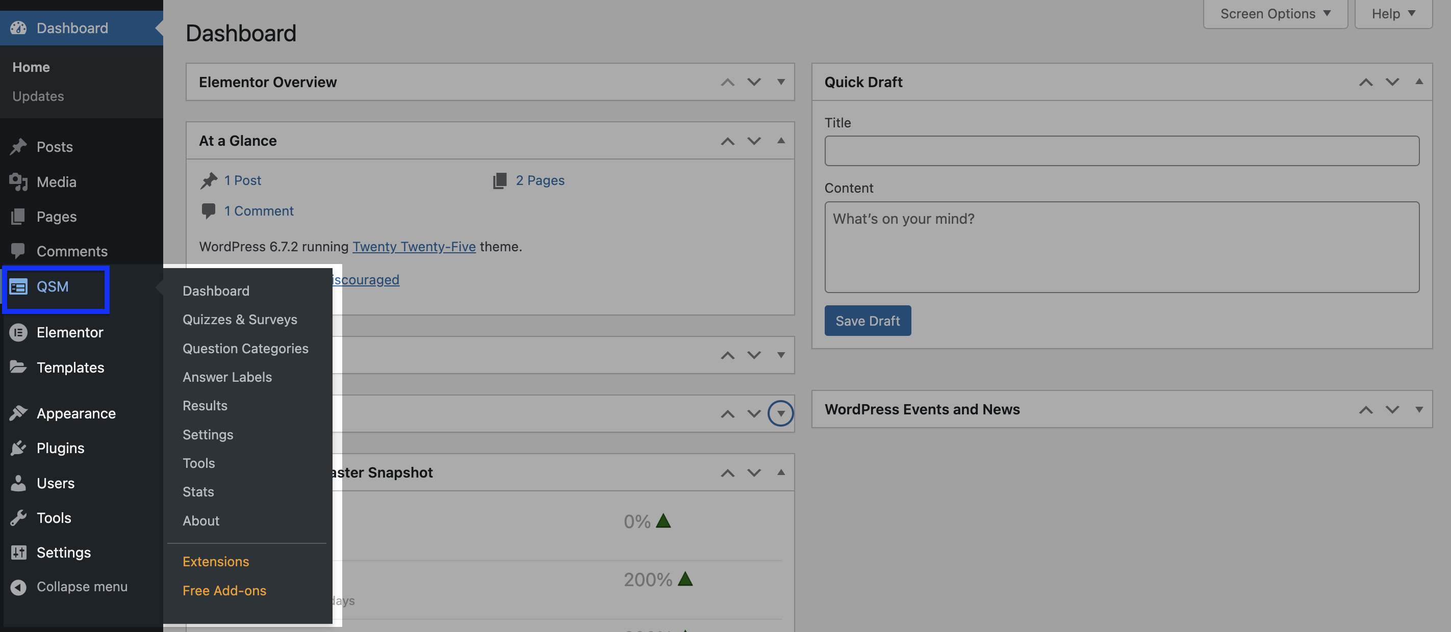 qsm in dashboard