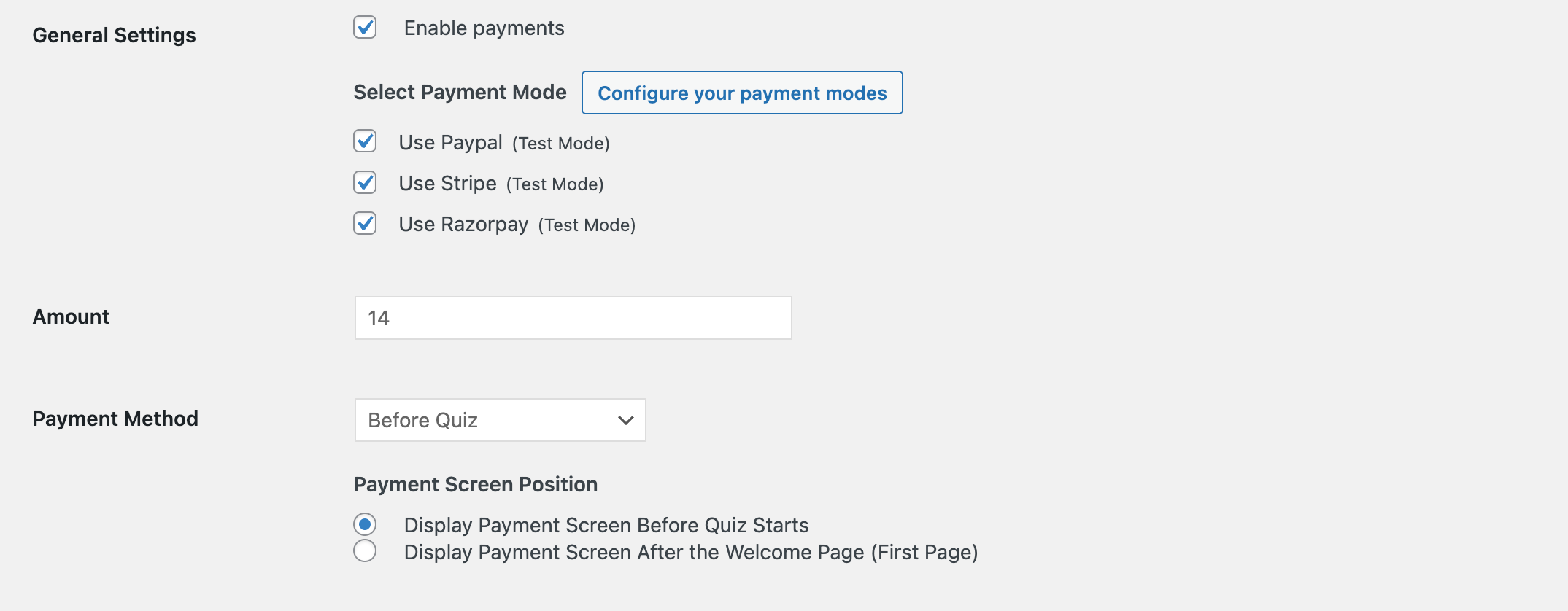 General Payment Settings