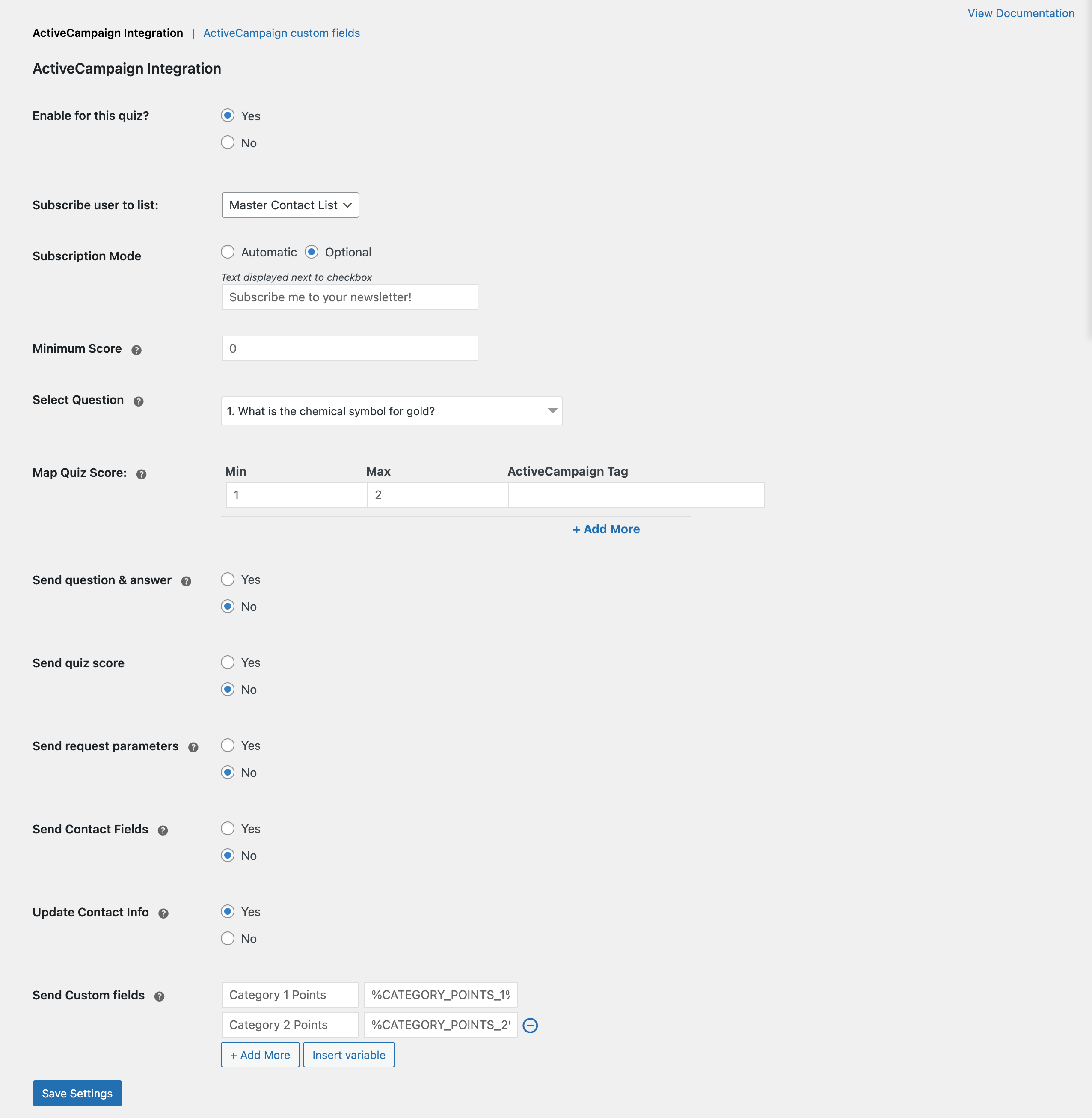 active campaign qsm settings