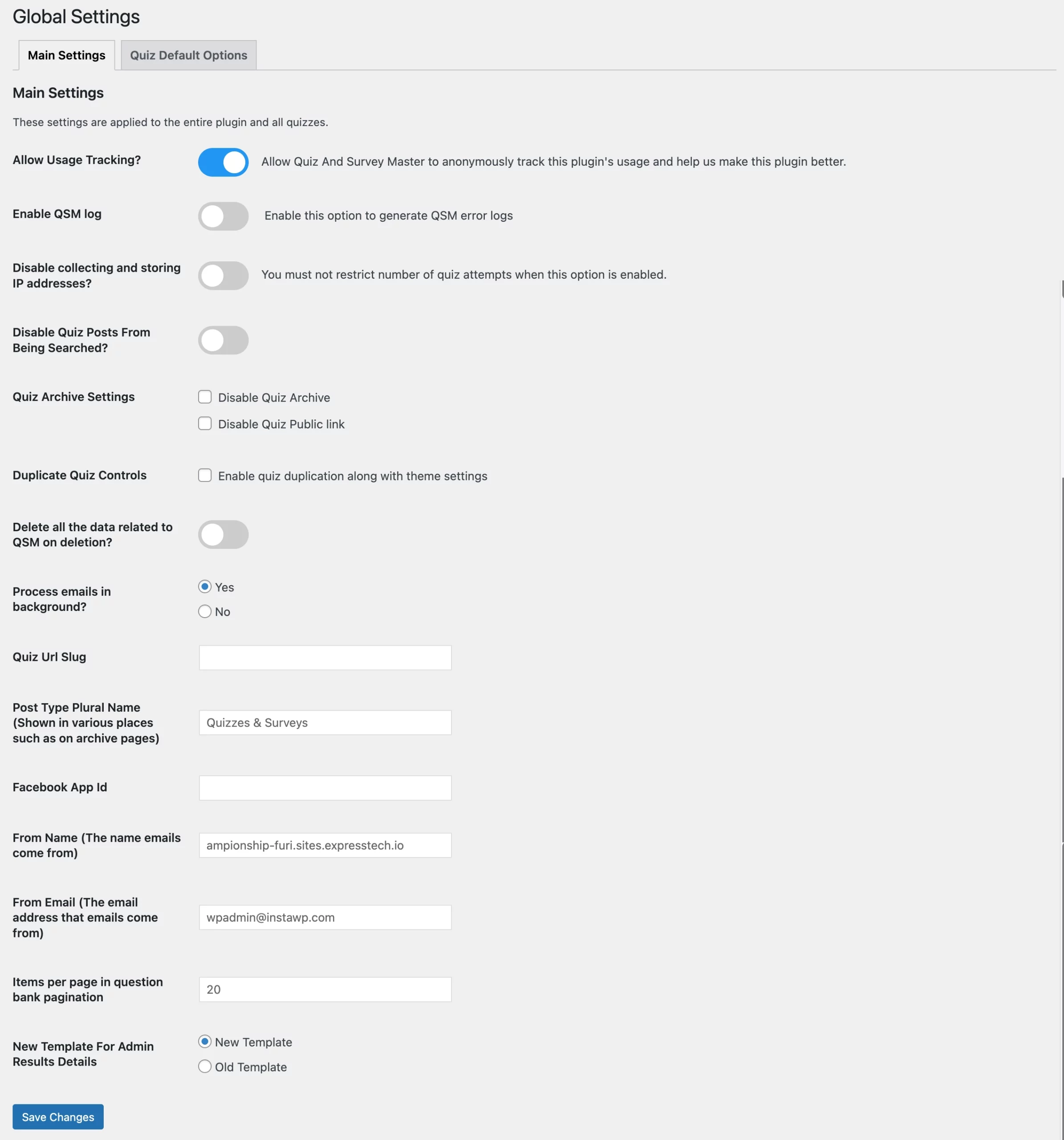 QSM Global Settings - Main Settings