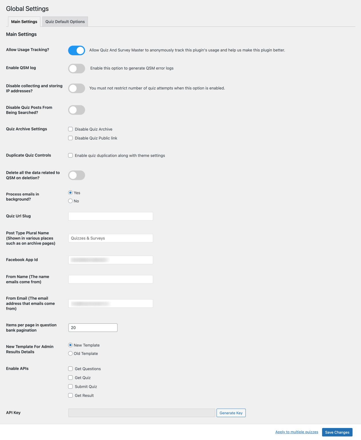 Global Settings - Documentation Quiz And Survey Master
