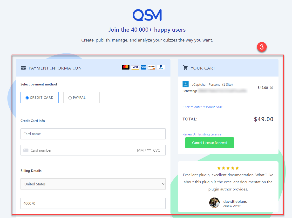 Renew Payment - QSM Account Management