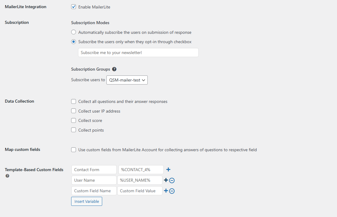 MailerLite Integration Settings