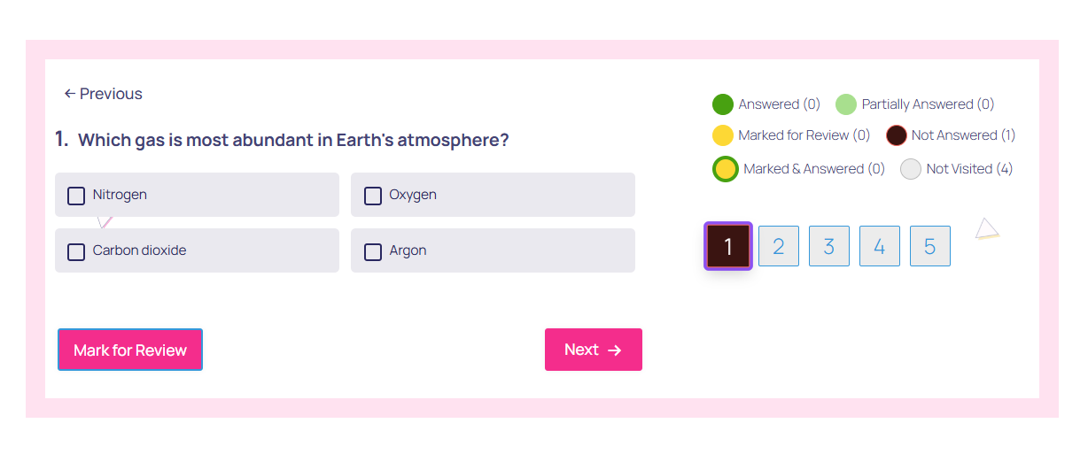Quiz Navigator Navigation panel