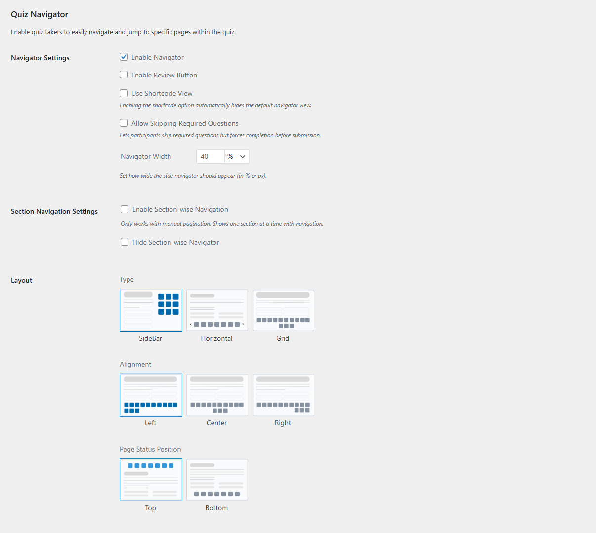 Quiz Navigator quiz navigator settings