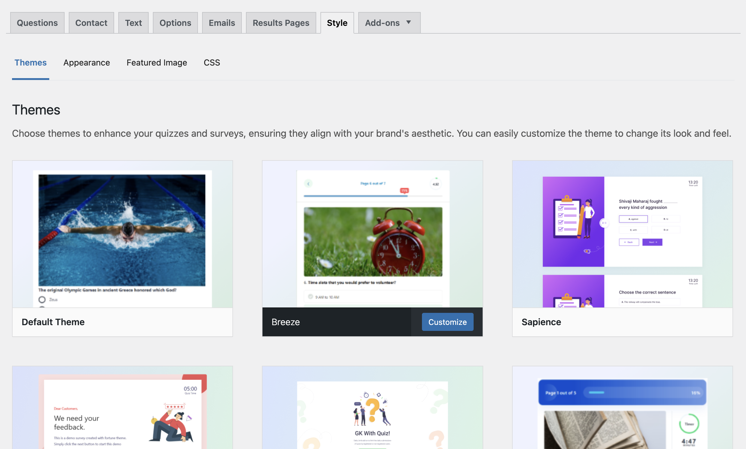 Style Your Quiz using themes