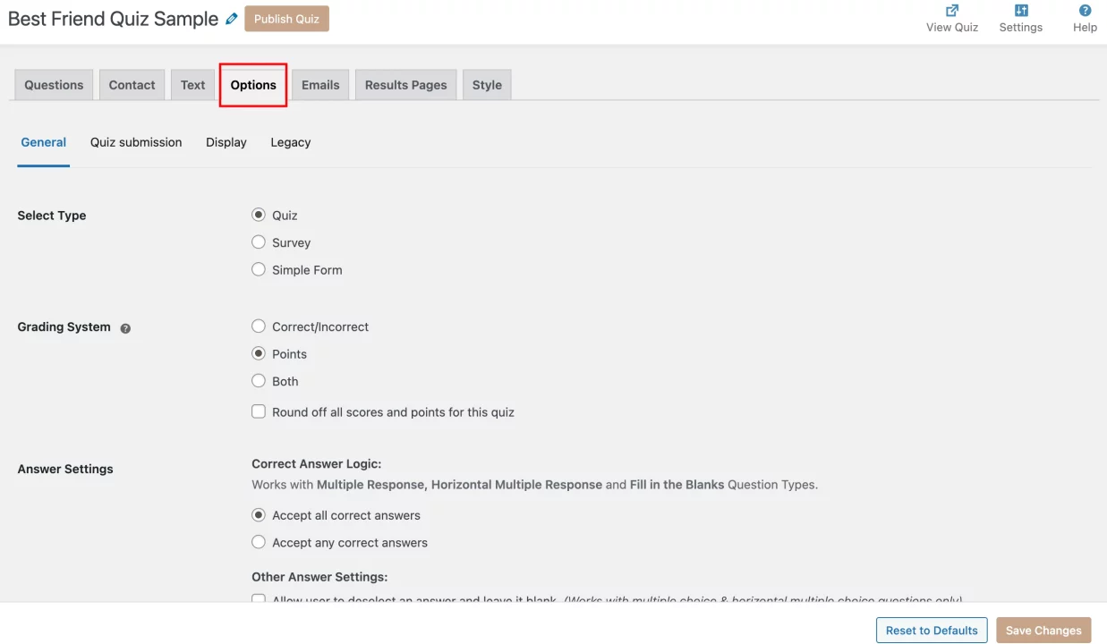 Make a Best Friend Quiz in WordPress in 5 Minutes (Step-by-Step) Best Friend Quiz in WordPress - Options