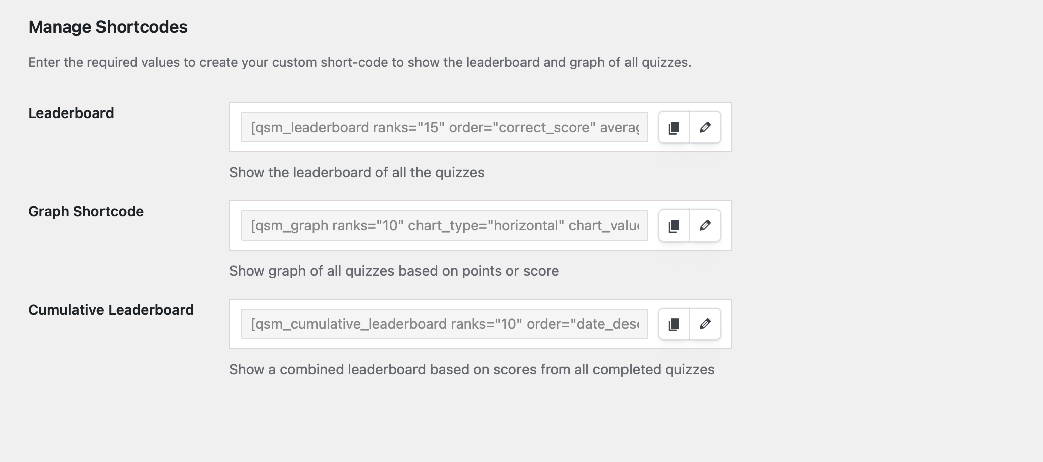 adv leaderboard manage shortcodes