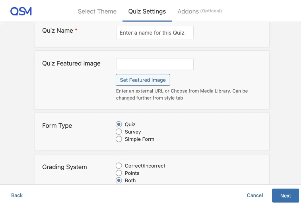 wordpress quiz plugin quiz settings