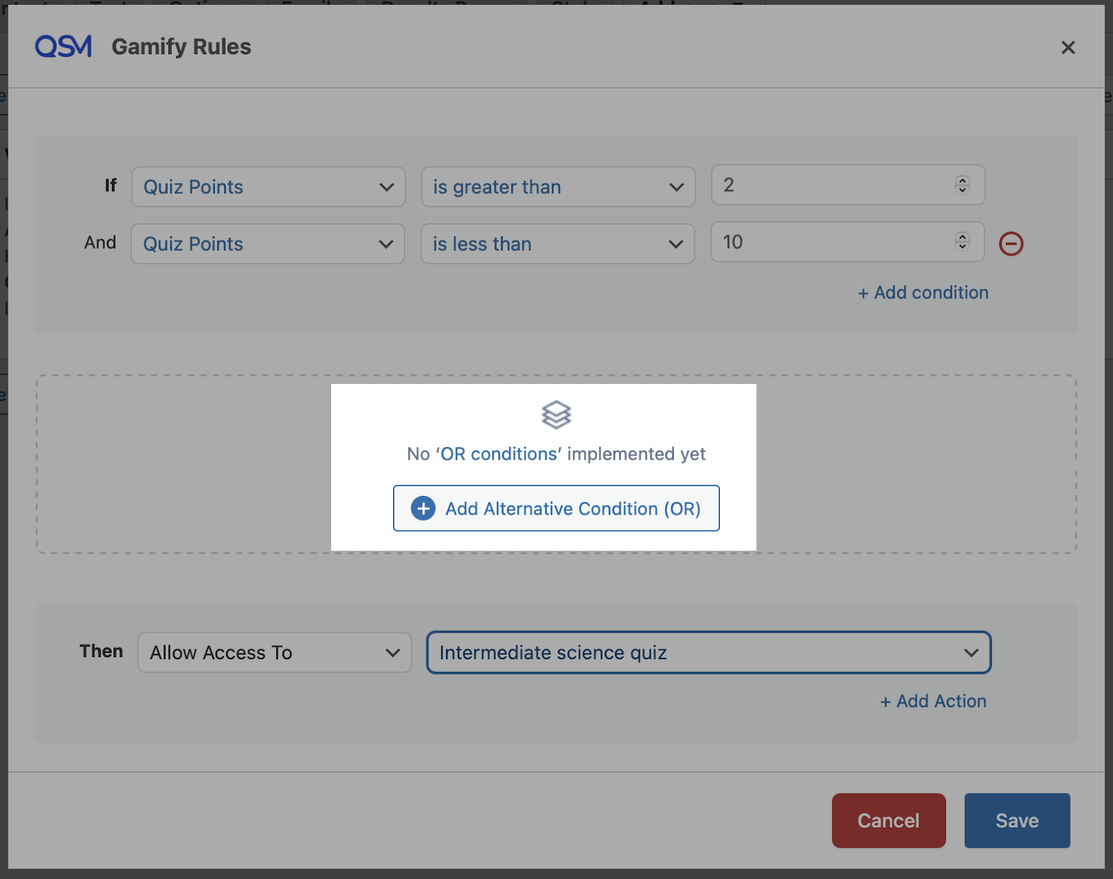 Gamify addon rules - add conditions