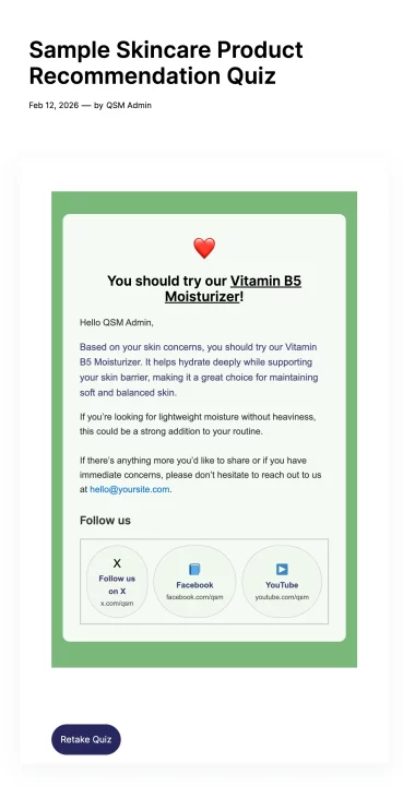 Best Way to Build a Product Recommendation Quiz in WordPress Build a Product Recommendation Quiz - Resulta page