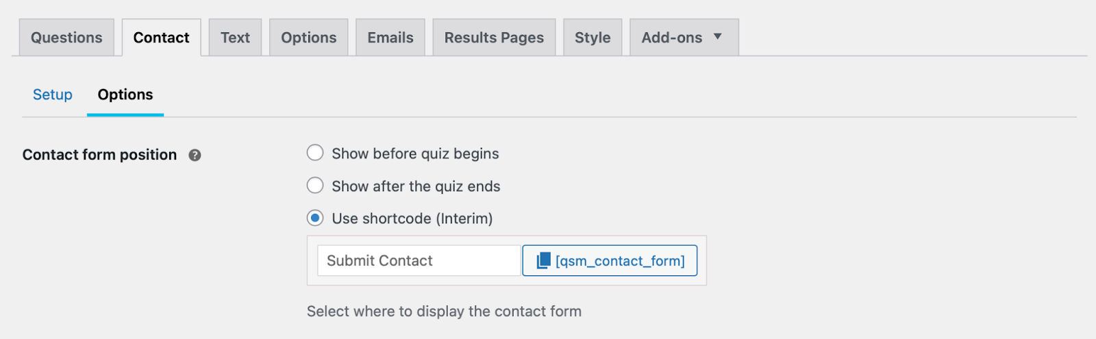 Contact Form Position