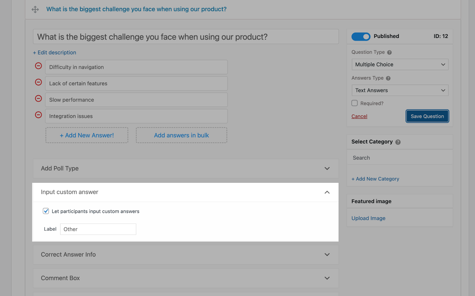  Input Custom Answers in Multiple Choice