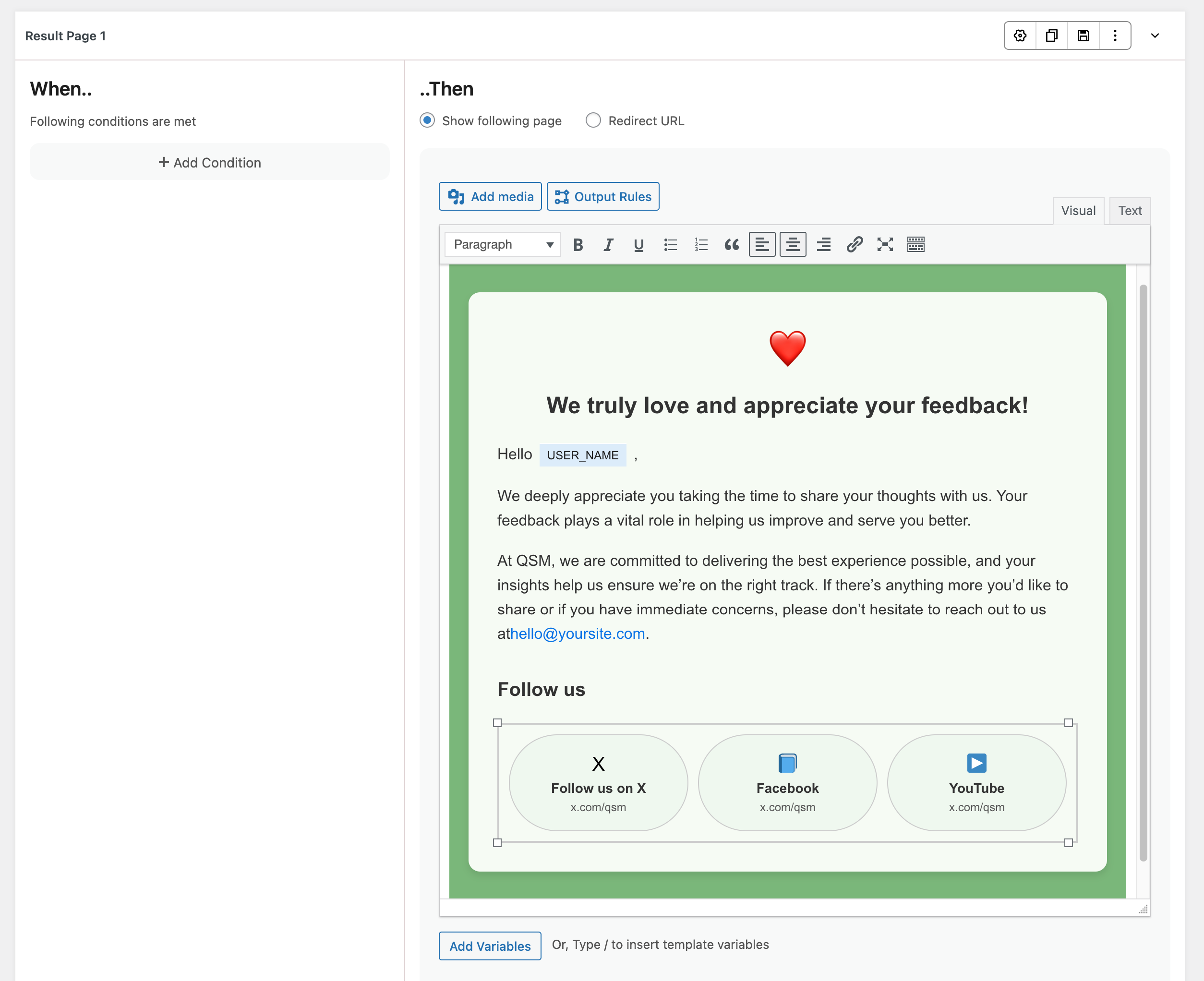 qsm result template page