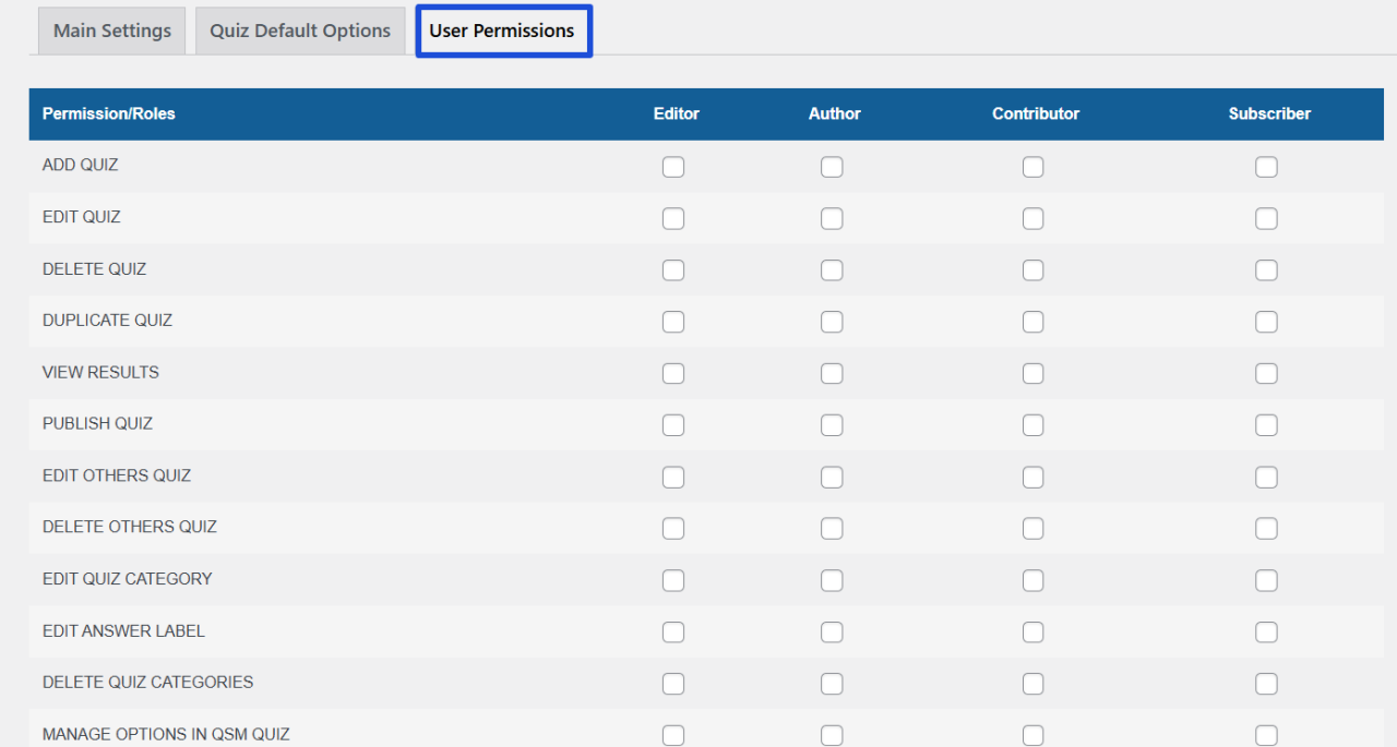 Quiz and Survey Master Plugin - Control User Role and Permission