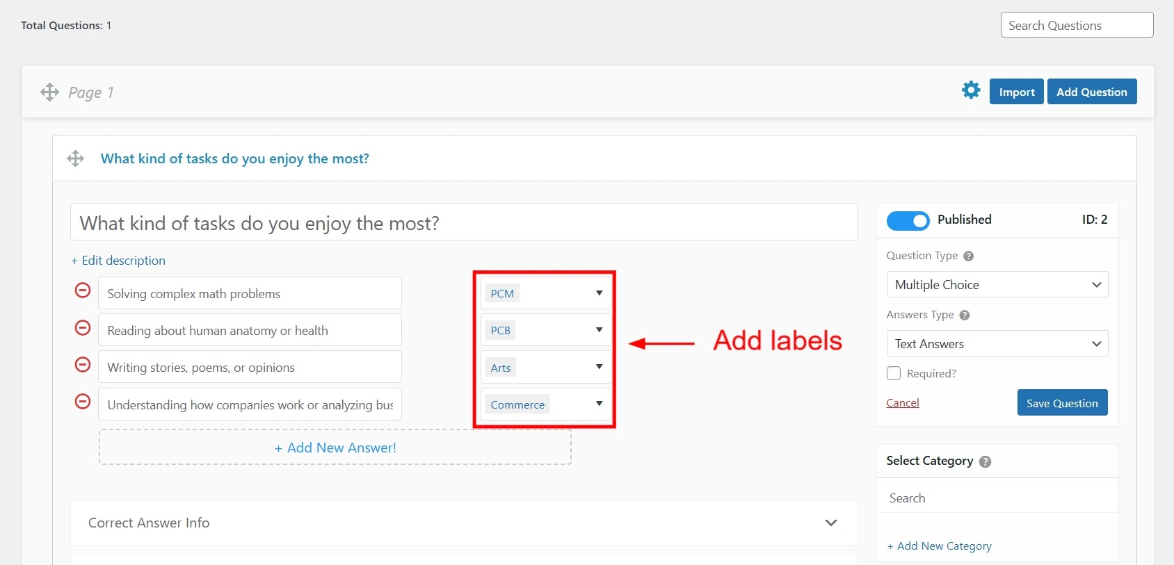 categorize answers in career interests