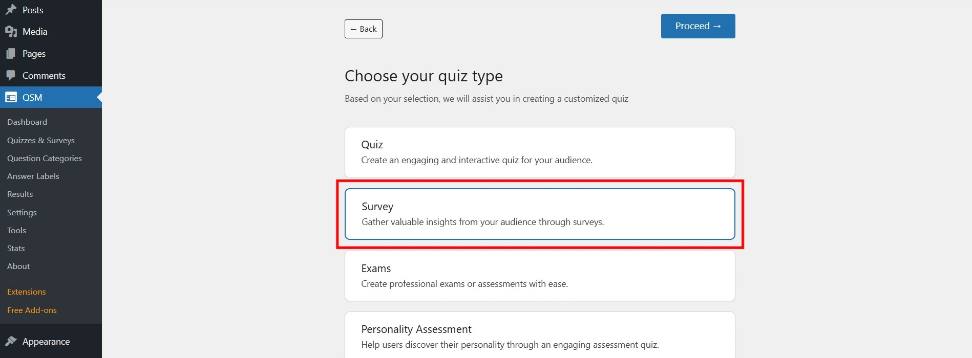 Career Interest Survey Set up a survey