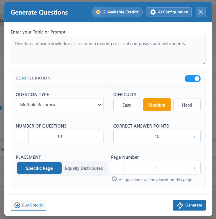 AI Integration generate with ai configurations