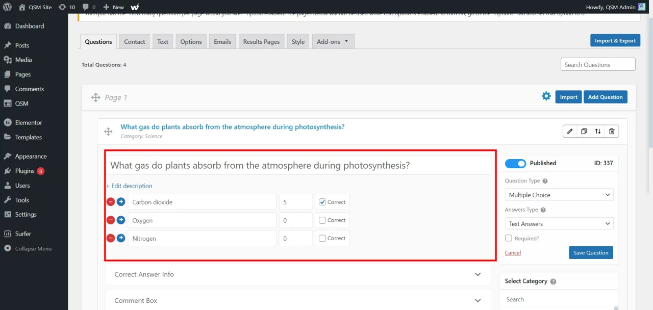 QSM for Fun and Effective Assessments - Add questions and options