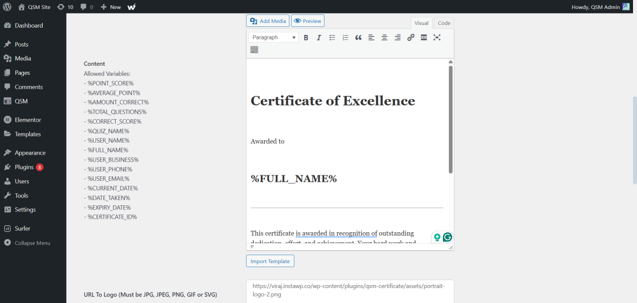 QSM for Fun and Effective Assessments - Certificates