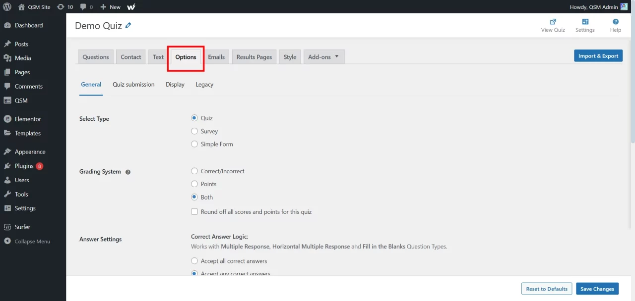 QSM for Fun and Effective Assessments - Settings