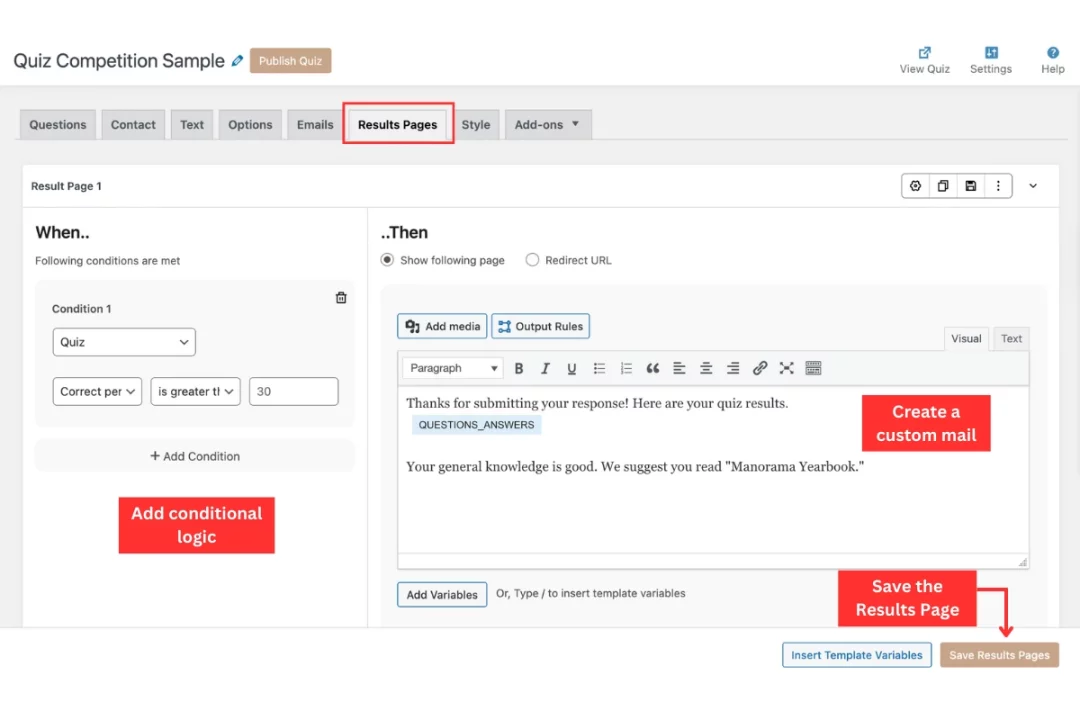 How Do You Conduct a Quiz Competition in WordPress? (5 Simple Steps) Quiz Competition in WordPress - Results page