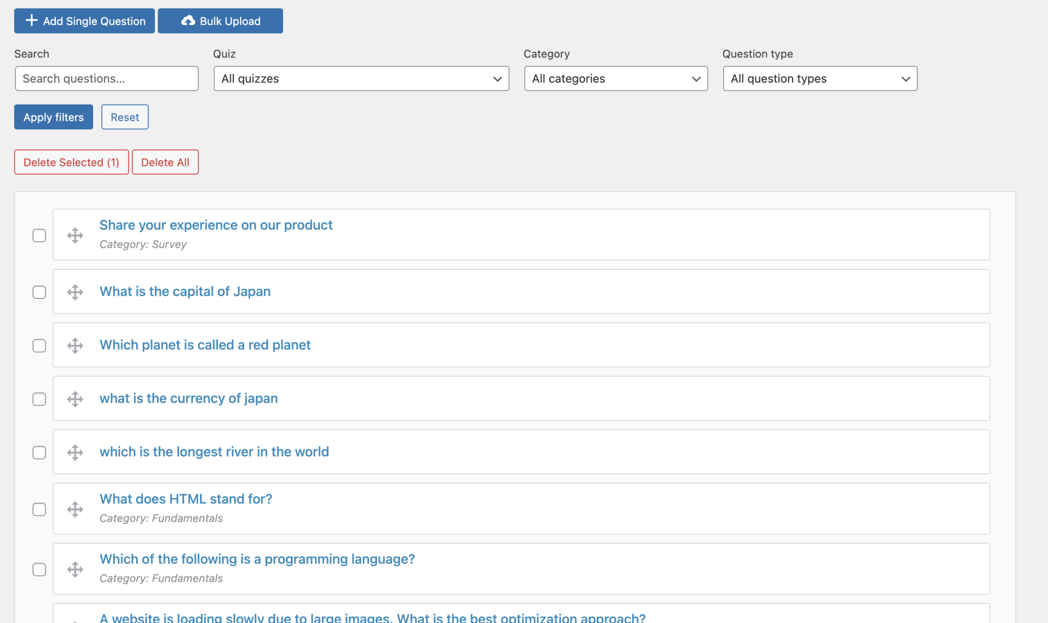 Centralized Question Bank - Documentation Quiz And Survey Master