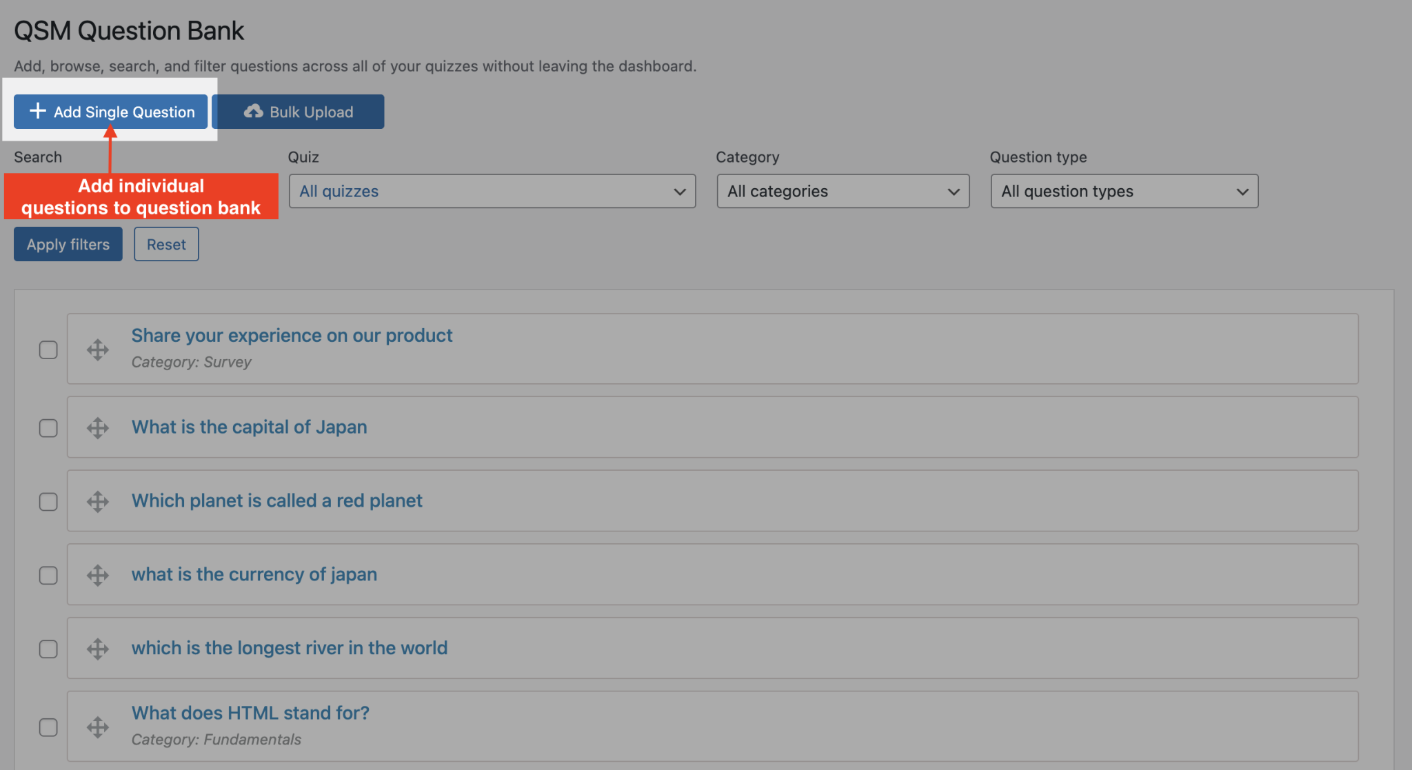 Centralized Question Bank - Documentation Quiz And Survey Master